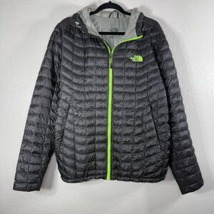 The North Face Thermoball Black Green Jacket Large Hooded Quilted Puffer Light